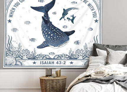 Whale Ocean Tapestry Christian 59Wx51H Inch Sea Life Room Wall Art