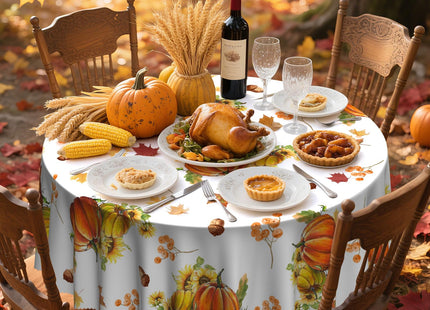Round Tablecloth 60 Inch Fall Table Cloths Maple Leaf Pumpkin Table Cover