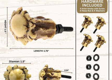 BestGiftEver Faux Antler Cabinet Knobs - Resin Rustic Drawer Pulls 4 Pack