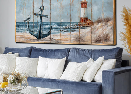 Bird Wall Decor,Beach Wall Art For Living Room, Lighthouse Large Framed Canvas Coastal Pictures Arts for Walls,Blue Poster Prints for Home Office 29"x58"