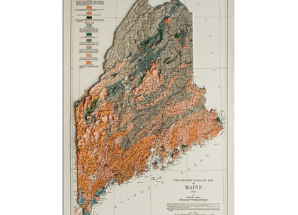 Muir Way Raised Relief Map of Maine 1933 - True 3D Topographic Wall Map with Molded Terrain - Unframed, 22x32