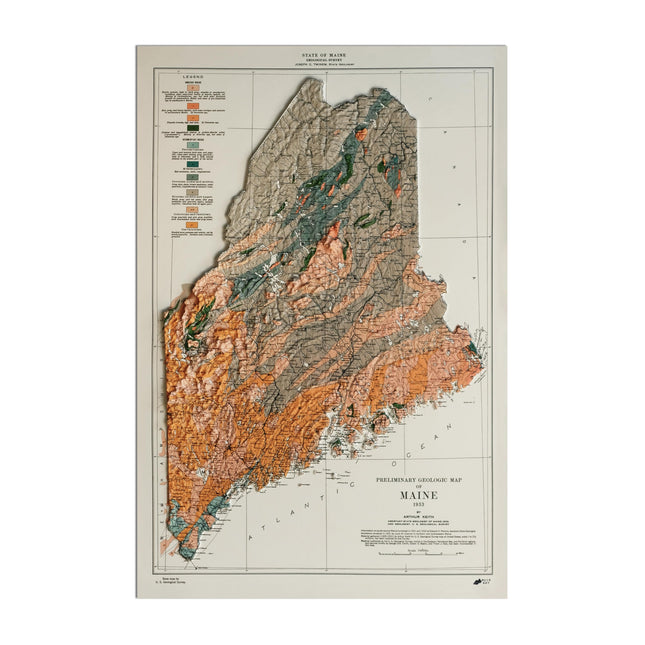 Muir Way Raised Relief Map of Maine 1933 - True 3D Topographic Wall Map with Molded Terrain - Unframed, 22x32