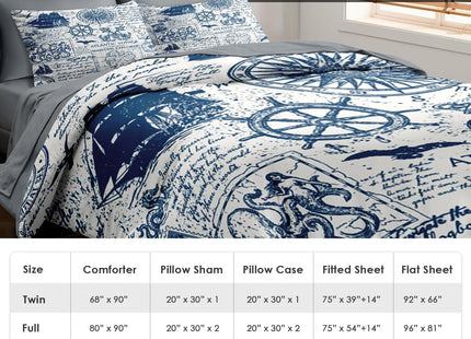 Pamnest Twin Comforter Set with Sheets, 5 Pieces Nautical Anchor Bedding