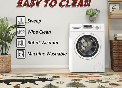 SherAvant Cabin Rug 6x9-2x3 - Lodge Bear Moose Fish Rustic Area Rug - Hunting Wildlife Woodland Wild Animal Carpet - Home Decor