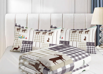 Datura Home Happy Camper Comforter Set Rustic Lodge and Camper Deer Printed Quilt Bedding Set with 1 Comforter and 2 Pillowcases for Boys and Girls Bedroom All Season Queen