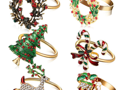 Set of 6 Christmas Napkin Rings Napkin Holder Rings Wreath Santa Claus Candy Cane Reindeer Christmas Tree Design for Holiday Party Dinner Table Decoration