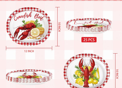 Greencian 50Pcs Crawfish Boil Large Oval Paper Plates for BBQ 12 x 10 Inch