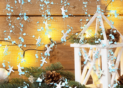 16 ft Ocean Themed Garland Ocean Beaded Starfish Shell Decor Coastal Beaded Beach Garland for Mantle Fireplace Summer Wedding Home Decor Supply(Blue)
