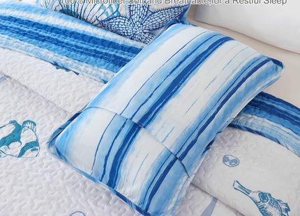 DJY Ocean Coastal Quilt King Size, 3 Pcs Beach Theme Bedspread Coverlet Set