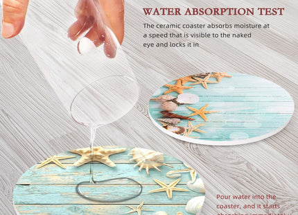 Britimes Coasters for Drinks, Set of 6, Ceramic Stone, Coastal Beach