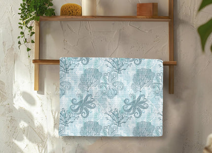 OINDADE Coastal Starfish Octopus Kitchen Hand Towels Set of 2, Blue Ocean Animal Hand Towels, Nautical Animal Decorative Dish Tea Towel for Kitchen, Coastal Coral Beach Bathroom Decor, 16x24In