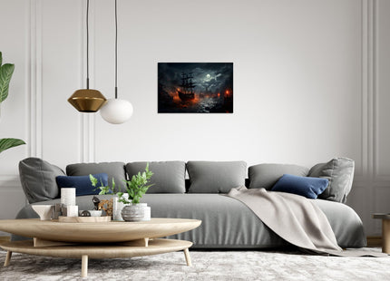 TutuBeer Ghost Pirate Ship Decorations Art Prints Pirate Wall Art Nautical Sailboat Canvas Painting for Man Cave Bar Ship Painting Stretched and Framed Ready to Hang 12x16 inch