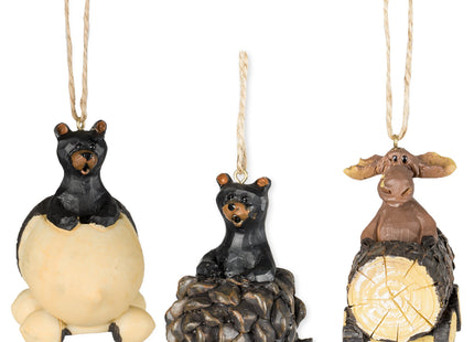 Slifka Sales Co. Bear & Moose Driving Christmas Ornaments 3 Piece Decorative Set