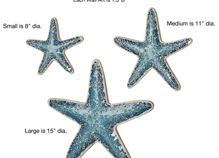 Blue Glass Mosaic Starfish Wall Art, Set of 3