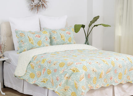C&F Home St. Martin Blue Full/Queen Bed 3 Piece Quilt Set Summer Beach Ocean Coastal Nautical Seashell Reversible Machine Washable Lightweight Bedspread Bedding Coverlet Full/Queen 3 Piece Set Blue