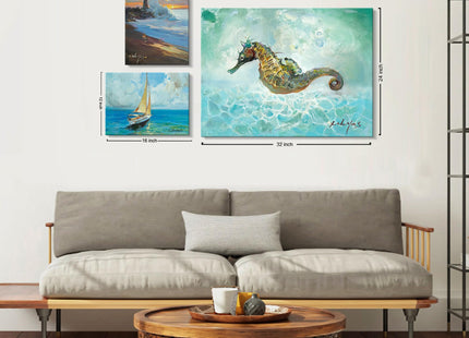 JZLDZS Nautical Sailboat Canvas Wall Art Framed, Blue, 12x16 Inch