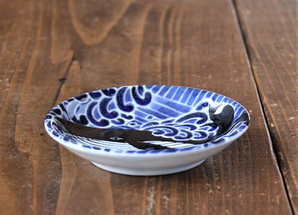 Minorutouki mino ware White Wave Whale Small Plates Set of 3, φ4.72×H0.79in 2.75oz Made in Japan