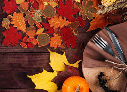Fall Placemats Set of 6 Thanksgiving Embroidered Maple Table Mat, 11x17 in