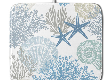Lvhompro Nautical Dish Drying Mat for Kitchen Counter Coastal Seashell Starfish Summer Microfiber Absorbent Dish Draining Reusable Washable Foldable 16"x18"