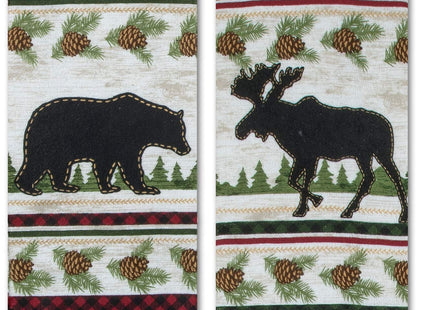 Woodland Moose and Bear Kitchen Terry Towel 2-PC Set Mountain Cabin Woldlife Lodge
