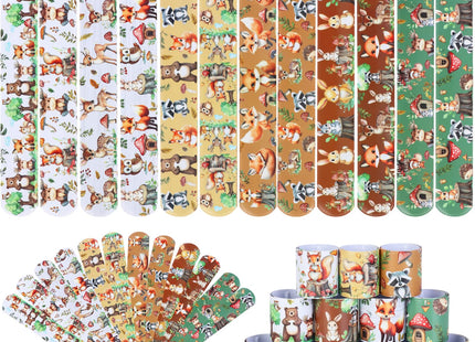 Serencatcher 48pcs Woodland Animals Slap Bracelets, Woodland Party Favors Include Bracelet Wristbands in 12 Styles for Forest Jungle Animal Birthday Party Decorations
