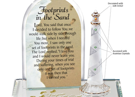 Glass Baron Lighthouse Figurine with Footprints in the Sand Poem