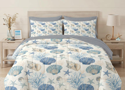 WeCozy Queen Comforter Set with Sheets, 7 Pieces Seashell Coastal Bedding