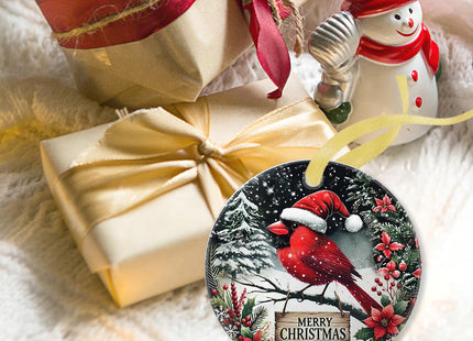 Welshower Merry Christmas Winter Cardinal Ornaments, Red Cardinal Christmas Decorations, Snowy Winter Poinsettia Bird Xmas Tree Ceramic Decorative Hanging Ornaments