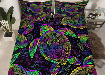 Feelyou Sea Turtle Sheet Set Ocean Animal Bed Sheet Trippy Bohemia Bedding 1 Flat Sheet & 1 Fitted Sheet with 2 Pillowcases (Full)