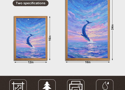 Whale Wall Art,Starry Night Sea Themed Canvas Wall Decor,12"x16" Framed