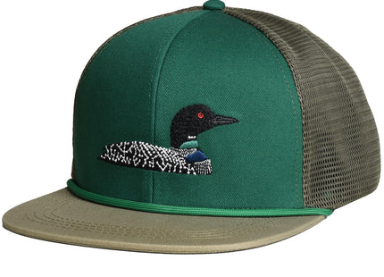 EDTREK Outdoorsman Pro Trucker Breathable Mesh Performance Cap - Flat Brim Snapback Hat (Common Loon - Green Wood Ash)