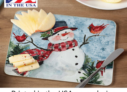 CounterArt Watercolor Snowman 3mm Tempered Glass Cutting Board 10" x 8"