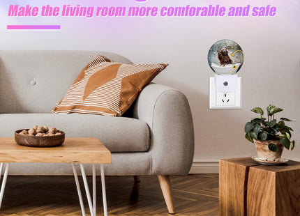 GANTINIR Brown Bear Bathing Night Light LED Lamp Round Plug into Wall Nightlight with Dusk to Dawn Sensor Home Hallway Stairway Kitchen Decor