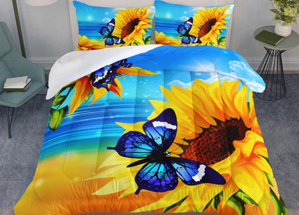 Sunflower Butterfly Comforter Set 3Pcs Twin Ocean Beach Theme Bedding Set