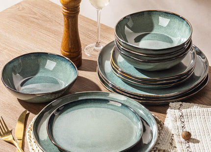 GBHOME Stoneware Dinnerware Sets for 6,18 Piece Rustic Plates and Bowls Set