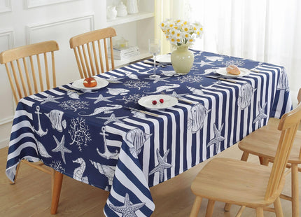 Honellaty Navy Blue Nautical Starfish Rectangle Tablecloth, 60 x 84 Inch