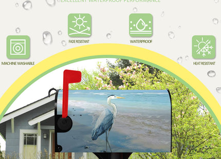 Dacawin Heron Beach Mailbox Covers Summer Nautical Blue Mailbox Cover Magnetic Standard Size 21x18 Inch Coastal Sea Bird Letter Post Box Wraps Decor for Garden Yard