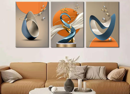 Modern Abstract Wall Art Set of 3, Golden Deer Prints, Framed, 16x24 in