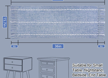Dusty Blue Table Runner Short 15.7 x 36 inch, Blue and White Fall Coastal