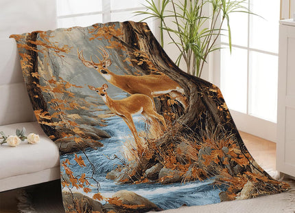 Fall Deer Blanket, Hunting Throw Blanket, Deer Gifts, Fall Forest Blankets, Deers Stuff Fleece Flannel Plush for Women Men Boys Girls Lovers Adults Soft Bedding for Sofa Bed Office Home Decor 40"X50"