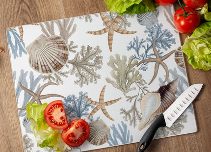CounterArt Seashells & Starfish 3mm Tempered Glass Cutting Board