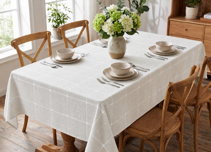 Horaldaily Farmhouse Plaid Tablecloth, Beige, 52×70 Inch Rectangular