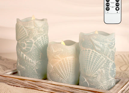 MELTONE Flameless Candles Remote Starfish Theme Real Wax Nautical Theme Battery Operated Candles for Bedroom Party Wedding Summer Decor - Set of 3