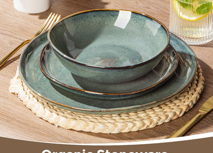 GBHOME Stoneware Dinnerware Sets for 6,18 Piece Rustic Plates and Bowls Set