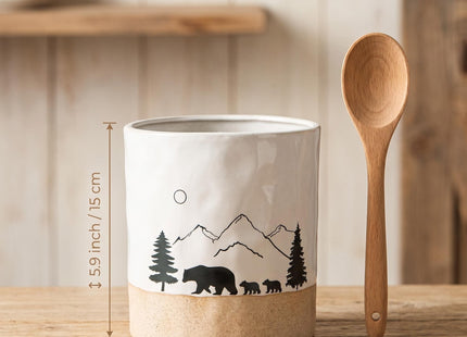 Ceramic Utensil Holder Nature Bear Design for Countertop utensil Crock