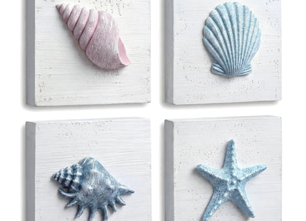Tide and Tales 3D Seashell Wall Art, Coastal Bathroom Wall Decor, Set of 4