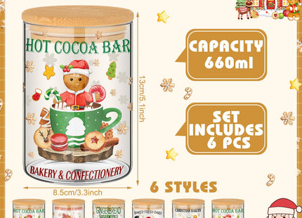 6 Pcs Christmas Gingerbread Glass Storage Jar with Airtight Bamboo Lid