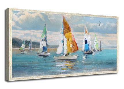 Ardemy Sailboat Wall Art Blue Abstract Canvas Art Nautical Textured Artwork Coastal Painting Wall Decor, Extra Large Framed Ocean Picture for Living Room Bedroom Home Office, 58"x29"