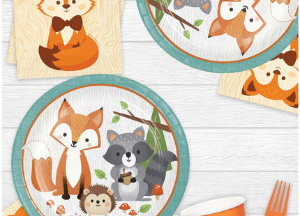 Fox Party Supplies - Woodland Animal Fox & Friends Paper Dinner Plates and Fox Beverage Napkins (16 Total Plates & 16 Napkins)