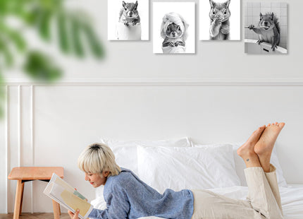 LUKIPOM Funny Squirrel Bathroom Wall Art Prints 8x10 Set of 4, Funny Squirrel Wall Art Posters for Bathroom Washroom Restroom Decor, Unframed